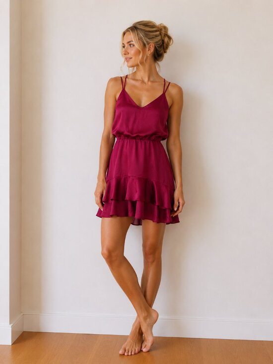 Lulus Dresses & Skirts - Lulu's Raspberry Double-Strap Ruffle Mini Dress